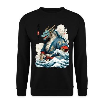 Vintage Samouraï Dragon Anime Japon Art - Sweat-shirt Unisexe - noir - Devant - Alina (178cm) & Michal (187cm)