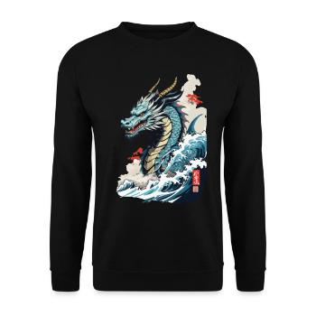 Vintage Ukiyo-E Kunst Japanischer Drache mit Kanji - Unisex Pullover - Schwarz - Vorne - Alina (178cm) & Michal (187cm)