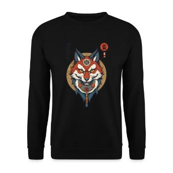 Masque Kitsune Japonais Anime Kawaii Renard Fantôme - Sweat-shirt Unisexe - noir - Devant - Alina (178cm) & Michal (187cm)