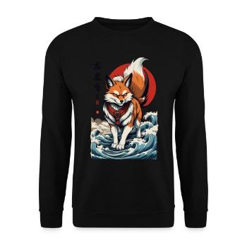Vintage Ukiyo-E Style Kawaii Fox Spirit Japan - Unisex Sweatshirt - black - Front - Alina (178cm) & Michal (187cm)