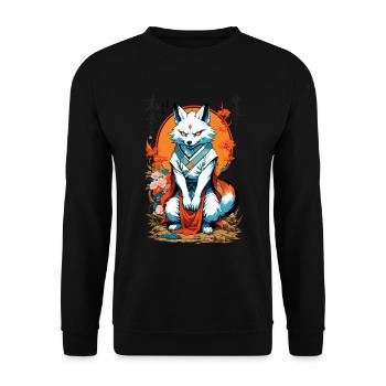Masque Kitsune Japonais Anime Kawaii Renard Fantôme - Sweat-shirt Unisexe - noir - Devant - Alina (178cm) & Michal (187cm)