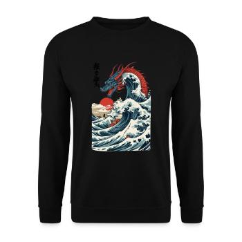 Vintage Ukiyo-E Kunst Japanischer Drache Design - Unisex Pullover - Schwarz - Vorne - Alina (178cm) & Michal (187cm)