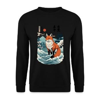 Ukiyo-E Kunst Stil Japanische Kitsune Fuchsgeist - Unisex Pullover - Schwarz - Vorne - Alina (178cm) & Michal (187cm)