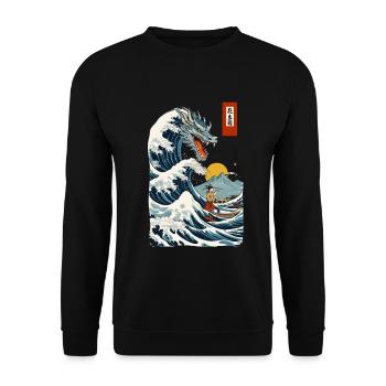Cerfs-volants japonais vintage Ukiyo-E Japan Wave - Sweat-shirt Unisexe - noir - Devant - Alina (178cm) & Michal (187cm)