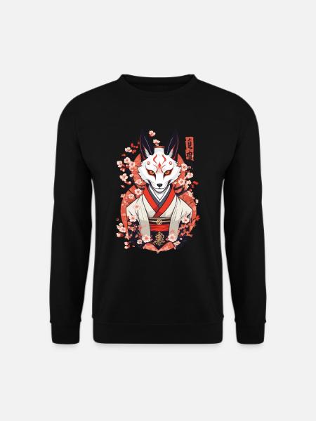 Japanische Kitsune Maske Anime Kawaii Fuchsgeist - Unisex Pullover - Schwarz