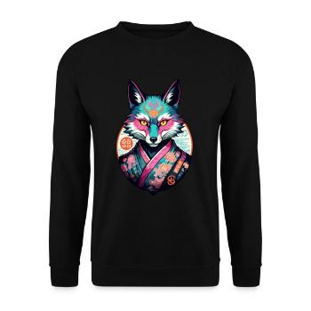 Masque Kitsune Japonais Anime Kawaii Renard Fantôme - Sweat-shirt Unisexe - noir - Devant - Alina (178cm) & Michal (187cm)