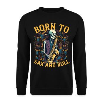 Saxophonist Rocker Lustiges Jazz Musik Design - Unisex Pullover - Schwarz - Vorne - Alina (178cm) & Michal (187cm)