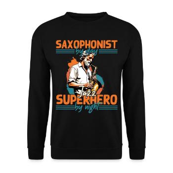 Lustiges Saxophon Design Jazz Musik Liebhaber - Unisex Pullover - Schwarz - Vorne - Alina (178cm) & Michal (187cm)