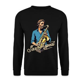 Lustiges Saxophon Design für Jazz Musik Liebhaber - Unisex Pullover - Schwarz - Vorne - Alina (178cm) & Michal (187cm)