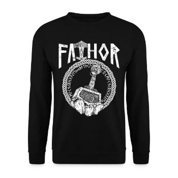 Viking nordique Papa Vathor Marteau Mjölnir - Sweat-shirt Unisexe - noir - Devant - Alina (178cm) & Michal (187cm)