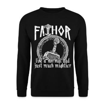 Wikinger Papa Vathor Mächtiges Spruch Design - Unisex Pullover - Schwarz - Vorne - Alina (178cm) & Michal (187cm)