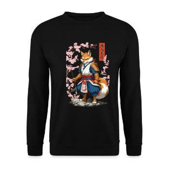Kitsune Samurai Fox Vintage Ukiyo-e Style - Unisex Sweatshirt - black - Front - Alina (178cm) & Michal (187cm)
