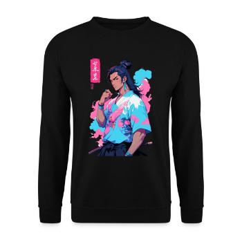 Aesthetic Vaporwave Style Japanese Samurai - Unisex Sweatshirt - black - Front - Alina (178cm) & Michal (187cm)