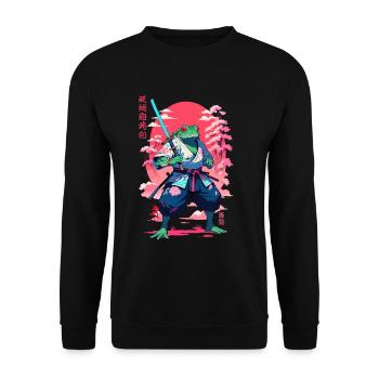Samurai Frog Aesthetic Vaporwave Style Japan - Unisex Sweatshirt - black - Front - Alina (178cm) & Michal (187cm)
