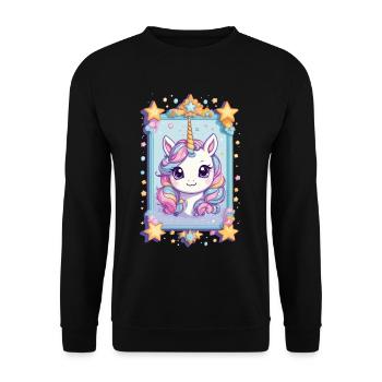 Licornes drôles couleurs pastel amant de licorne - Sweat-shirt Unisexe - noir - Devant - Alina (178cm) & Michal (187cm)