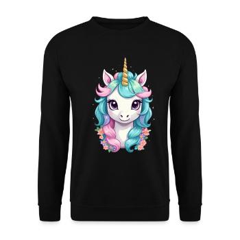 Pastel Colors Funny Unicorns Cute Unicorn - Unisex Sweatshirt - black - Front - Alina (178cm) & Michal (187cm)
