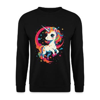 Einhorn Liebhaber Leuchtende Farben Fantasie - Unisex Pullover - Schwarz - Vorne - Alina (178cm) & Michal (187cm)