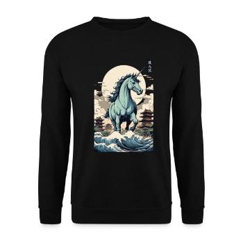 Japan Ukiyo-E Kunst Japanischer Vintage Stil - Unisex Pullover - Schwarz - Vorne - Alina (178cm) & Michal (187cm)