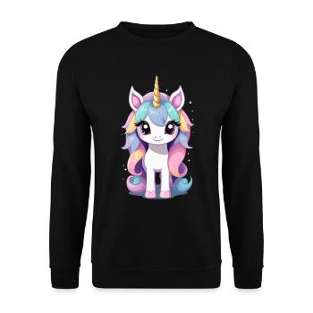 Pastell Farben Einhorn Liebhaber Design - Unisex Pullover - Schwarz - Vorne - Alina (178cm) & Michal (187cm)