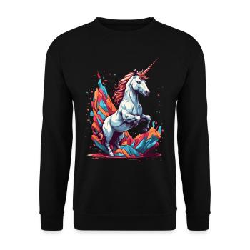 Einzigartiges Einhorn Fantasie Leuchtende Farben - Unisex Pullover - Schwarz - Vorne - Alina (178cm) & Michal (187cm)