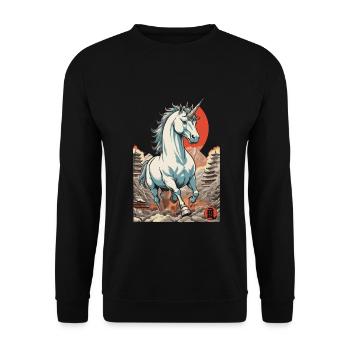 Japan Ukiyo-E Kunst Japanischer Vintage Stil - Unisex Pullover - Schwarz - Vorne - Alina (178cm) & Michal (187cm)