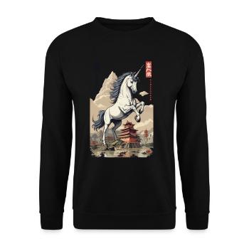 Japan Ukiyo-E Kunst Japanischer Vintage Stil - Unisex Pullover - Schwarz - Vorne - Alina (178cm) & Michal (187cm)