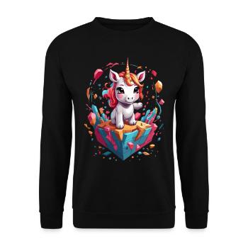 Funny Unicorns Unique Birthday Motif - Unisex Sweatshirt - black - Front - Alina (178cm) & Michal (187cm)