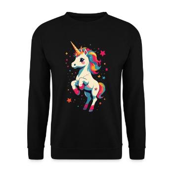 Unique Birthday Motif Funny Unicorns - Unisex Sweatshirt - black - Front - Alina (178cm) & Michal (187cm)