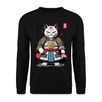 Chat samouraï au look streetwear anime - Sweat-shirt Unisexe - noir - Devant - Alina (178cm) & Michal (187cm)