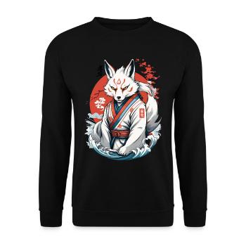 Kitsune Samurai Fox Vintage Ukiyo-e Style - Unisex Sweatshirt - black - Front - Alina (178cm) & Michal (187cm)