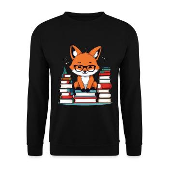 Niedlicher Buch Liebhaber Fuchs Mit Brille - Unisex Pullover - Schwarz - Vorne - Alina (178cm) & Michal (187cm)
