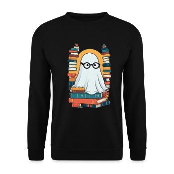 Reading Halloween Ghost Book Lover Style - Unisex Sweatshirt - black - Front - Alina (178cm) & Michal (187cm)