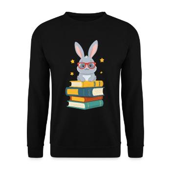 Lesender Hase Begeisterter Buchliebhaber Perfekter - Unisex Pullover - Schwarz - Vorne - Alina (178cm) & Michal (187cm)