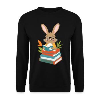 Lesender Hase Begeisterter Buchliebhaber Bunny - Unisex Pullover - Schwarz - Vorne - Alina (178cm) & Michal (187cm)