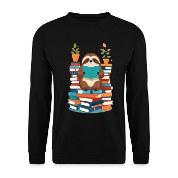 Funny Book Lover Sloth Reading - Unisex Sweatshirt - black - Front - Alina (178cm) & Michal (187cm)