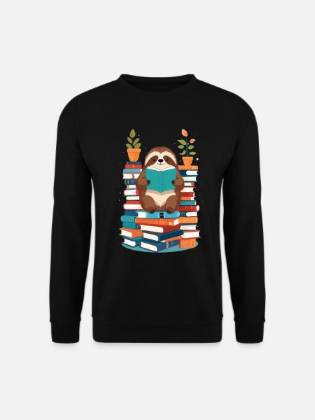 Funny Book Lover Sloth Reading - Unisex Sweatshirt - black