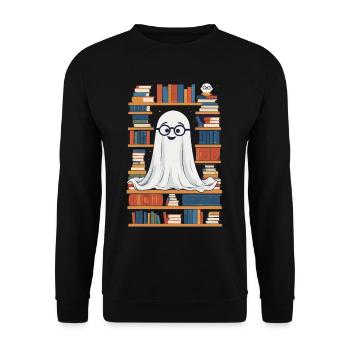 Funny Book Lover Style Halloween Ghost - Unisex Sweatshirt - black - Front - Alina (178cm) & Michal (187cm)