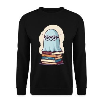 Reading Halloween Ghost Book Lover Style - Unisex Sweatshirt - black - Front - Alina (178cm) & Michal (187cm)