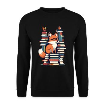 Niedlicher Buch Liebhaber Fuchs Mit Brille - Unisex Pullover - Schwarz - Vorne - Alina (178cm) & Michal (187cm)