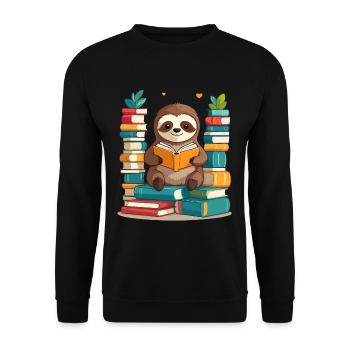 Funny Book Lover Sloth Cute Design - Unisex Sweatshirt - black - Front - Alina (178cm) & Michal (187cm)
