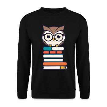 Bücher Eule Süße Buch Illustration Eulen Liebhaber - Unisex Pullover - Schwarz - Vorne - Alina (178cm) & Michal (187cm)
