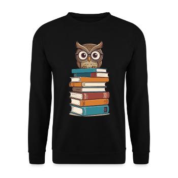 Bücher Eule Eulen Liebhaber Süße Buch Illustration - Unisex Pullover - Schwarz - Vorne - Alina (178cm) & Michal (187cm)