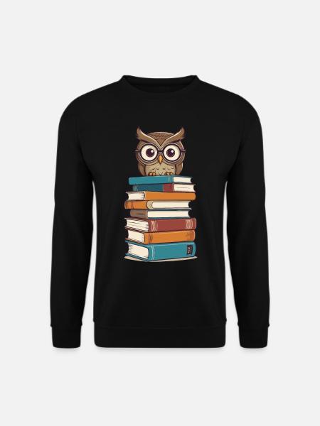 Bücher Eule Eulen Liebhaber Süße Buch Illustration - Unisex Pullover - Schwarz