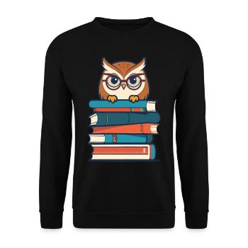 Bücher Eule Süße Buch Illustration Eulen Liebhaber - Unisex Pullover - Schwarz - Vorne - Alina (178cm) & Michal (187cm)