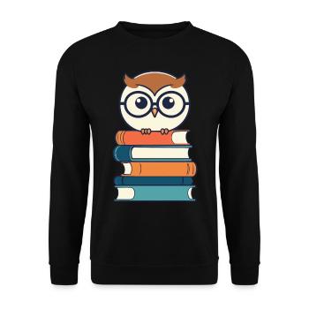 Bücher Eule Eulen Liebhaber Leseratte Illustration - Unisex Pullover - Schwarz - Vorne - Alina (178cm) & Michal (187cm)