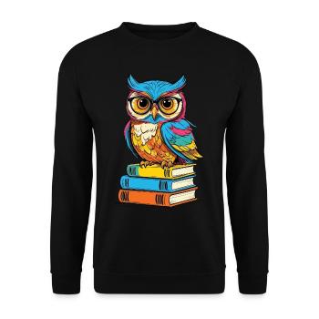 Bücher Eule Eulen Liebhaber Süße Buch Illustration - Unisex Pullover - Schwarz - Vorne - Alina (178cm) & Michal (187cm)