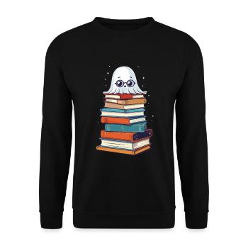 Lustiger Buch Liebhaber Lesendes Halloween - Unisex Pullover - Schwarz - Vorne - Alina (178cm) & Michal (187cm)