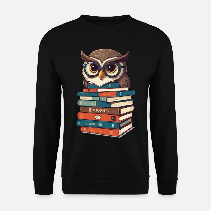 Owls Lover Cute Book Illustration - Unisex Sweatshirt - black