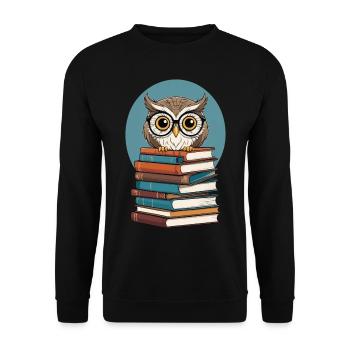 Cute Book Illustration Owl Book Lover - Unisex Sweatshirt - black - Front - Alina (178cm) & Michal (187cm)