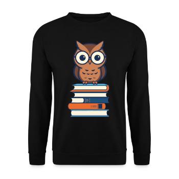 Bücher Eule Eulen Liebhaber Süße Buch Illustration - Unisex Pullover - Schwarz - Vorne - Alina (178cm) & Michal (187cm)